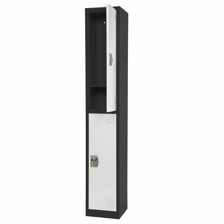 Adiroffice Large 2 Door Locker, Black Body With White Doors ADI629-202-B-W